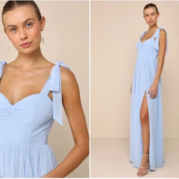 NWT LULU's Chiffon Maxi Big Sexy Side Slit Dress Wedding Bridesmaid Formal Prom - Picture 12 of 12